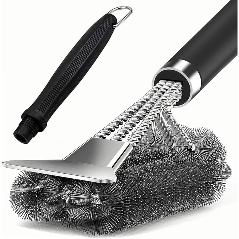 foto del prodotto spazzola metallica per barbecue in acciaio inossidabile 3 in 1, spazzola per barbecue con manico lungo 45 cm con raschietto, spazzola per barbecue,