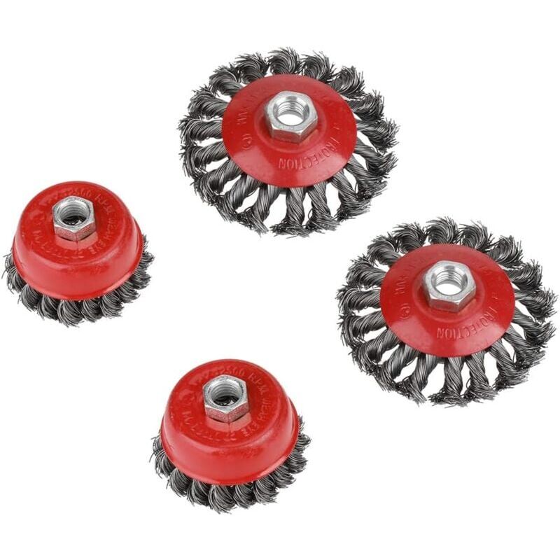 foto del prodotto spazzola metallica per la pulizia ymyny 4 pezzi m14 spazzola metallica intrecciata per smerigliatrice angolare spazzola a tazza per la rimozione della ruggine (2 pezzi 75 mm + 2 pezzi 100 mm)