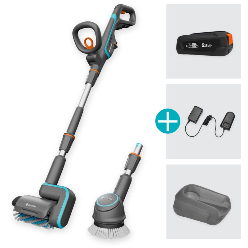 foto del prodotto spazzola multiuso a batteria aquabrush universal 18v power for all, per pulire pavimenti e superfici esterni, set con batteria e caricatore