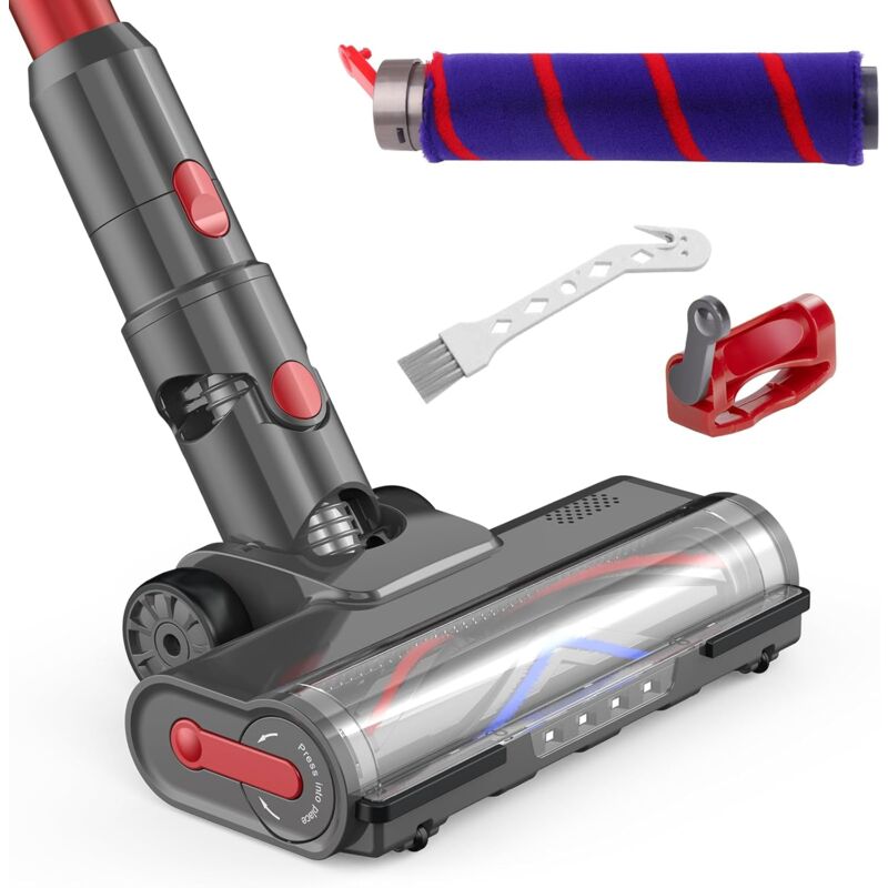 foto del prodotto spazzola per dyson v7 v8 v10 v11 v15 sv10 sv12 sv14 sv15, testina per scopa dyson con spazzola turbo e spazzola in velluto morbido, 4 led e blocco