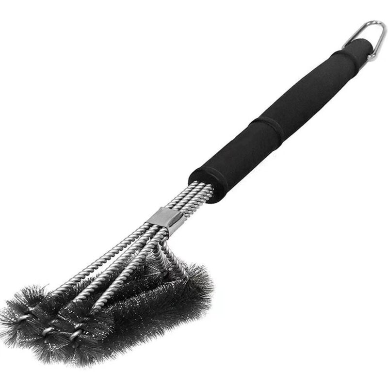 foto del prodotto spazzola per griglia 18 setole extra lunghe in acciaio inox, manico in pp con isolamento termico, spazzola per griglia per barbecue, accessorio