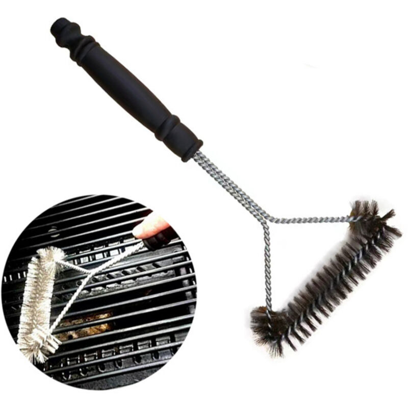 foto del prodotto spazzola per la pulizia del barbecue, spazzola per barbecue in acciaio inossidabile, spazzola metallica per griglia per barbecue, con manico
