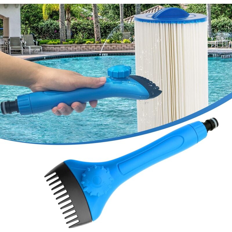 foto del prodotto spazzola per la pulizia del filtro della piscina, filtro per sporcizia e detriti per la pulizia della piscina termale con manopola di regolazione per