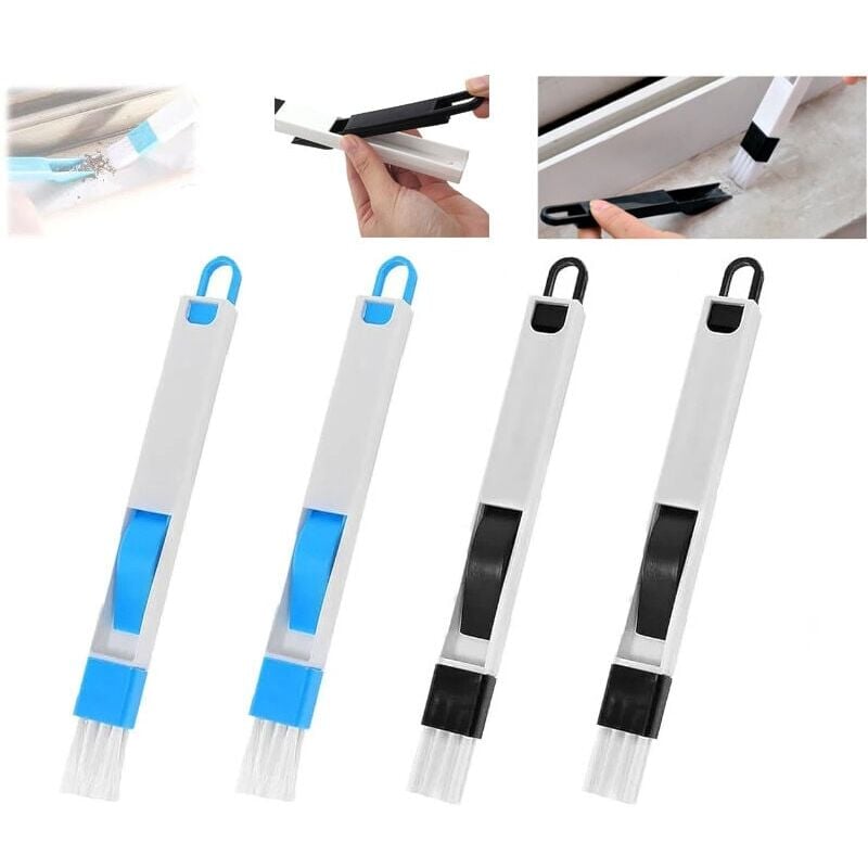 foto del prodotto spazzola per la pulizia delle scanalature delle finestre di porte e finestre, utensile per la pulizia delle finestre con zanzariera, piccola spazzola per scanalature con paletta, spazzola per fessure