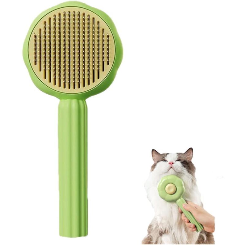 foto del prodotto spazzola per la rimozione dei peli di animali domestici crediri, con pulsante per la rimozione dei peli, spazzola massaggiante autopulente per gatti e cani, spazzole autopulenti per cani e gatti, per