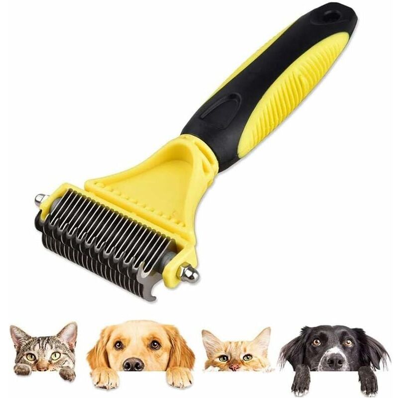foto del prodotto spazzola per nodi per cani, pettine per cani a doppia faccia, pettine per rimuovere i nodi dai peli dei cani, rastrello per la toelettatura dei cani,