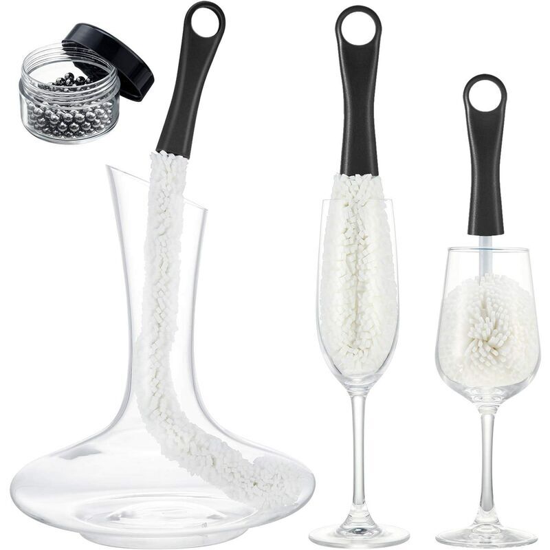foto del prodotto spazzola per pulizia decanter per vino 3 pezzi lavabottiglie flessibile con sfere per pulizia decanter in acciaio inossidabile strumenti