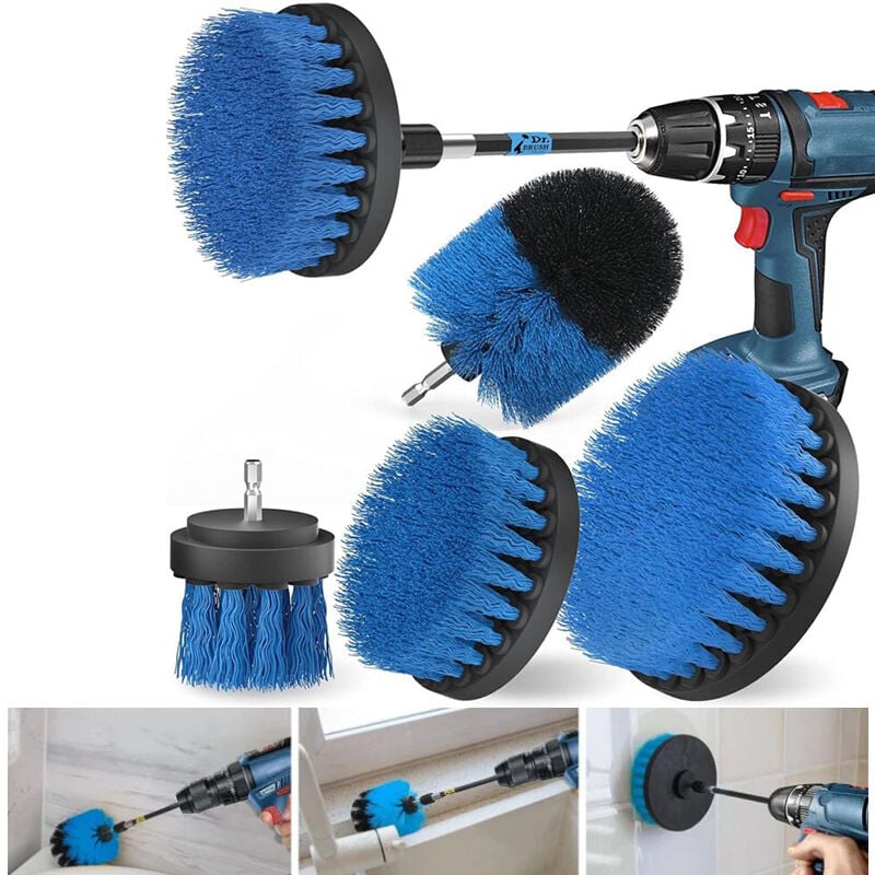 foto del prodotto spazzola per pulizia, spazzola per trapano da 5 pezzi, spazzola per cacciavite, spazzola per trapano potente per piastrelle, cucina, pavimenti, auto,