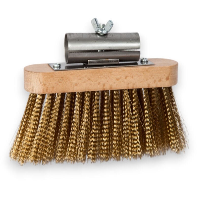 foto del prodotto spazzola per rimozione cenere forni in fili di ottone e legno 16x5 cm
