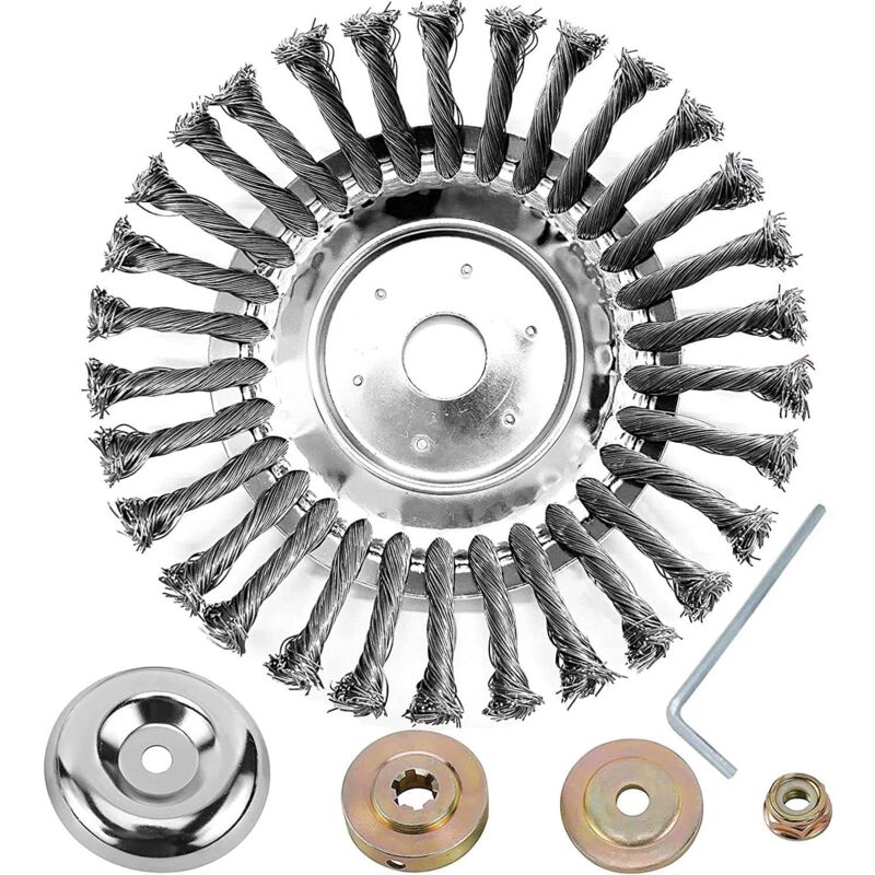 foto del prodotto spazzola professionale per erbacce, 2 pezzi, per decespugliatore, foro 200 x 25,4 mm, spazzola tonda in acciaio per erbacce, giardino
