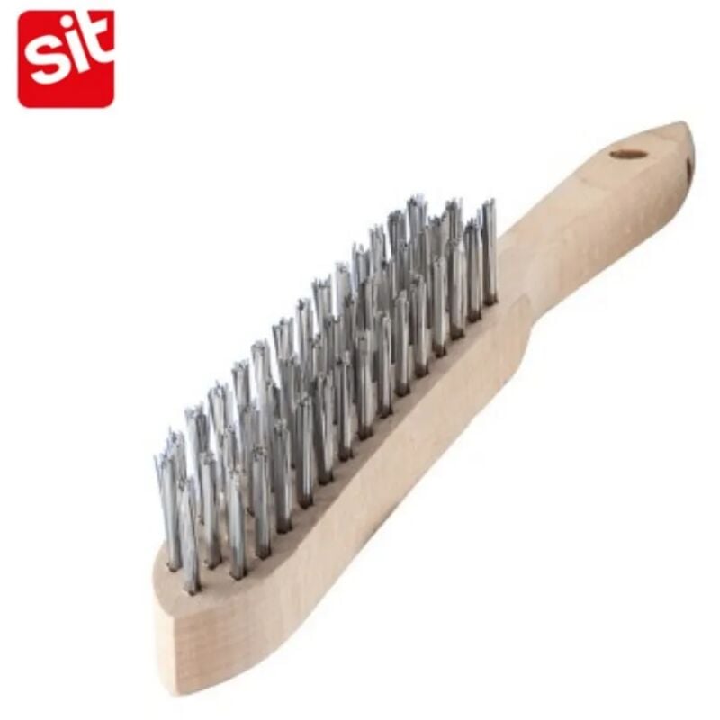 foto del prodotto spazzola sit a mano punzonata in acciaio con manico legno
