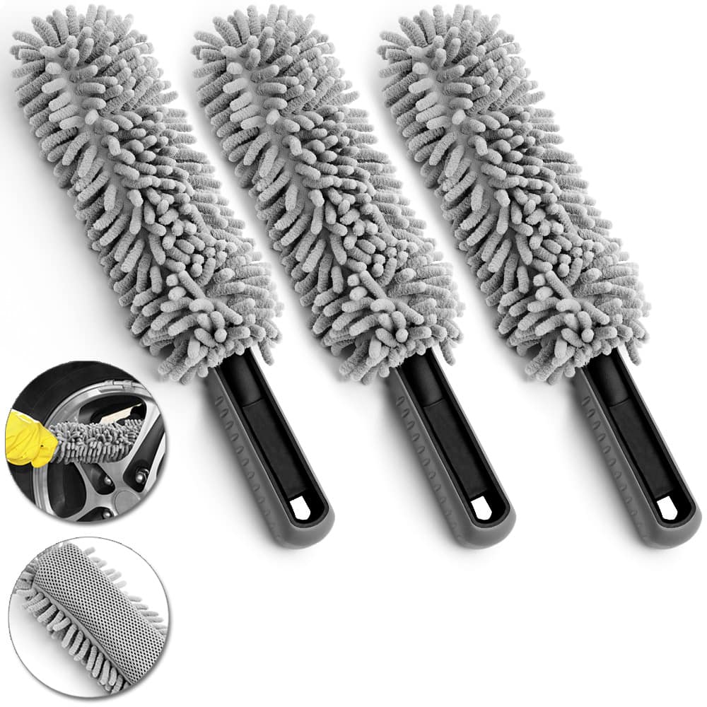 foto del prodotto spazzole per la pulizia delle ruote set di 3 microfibra grigia da 34 cm