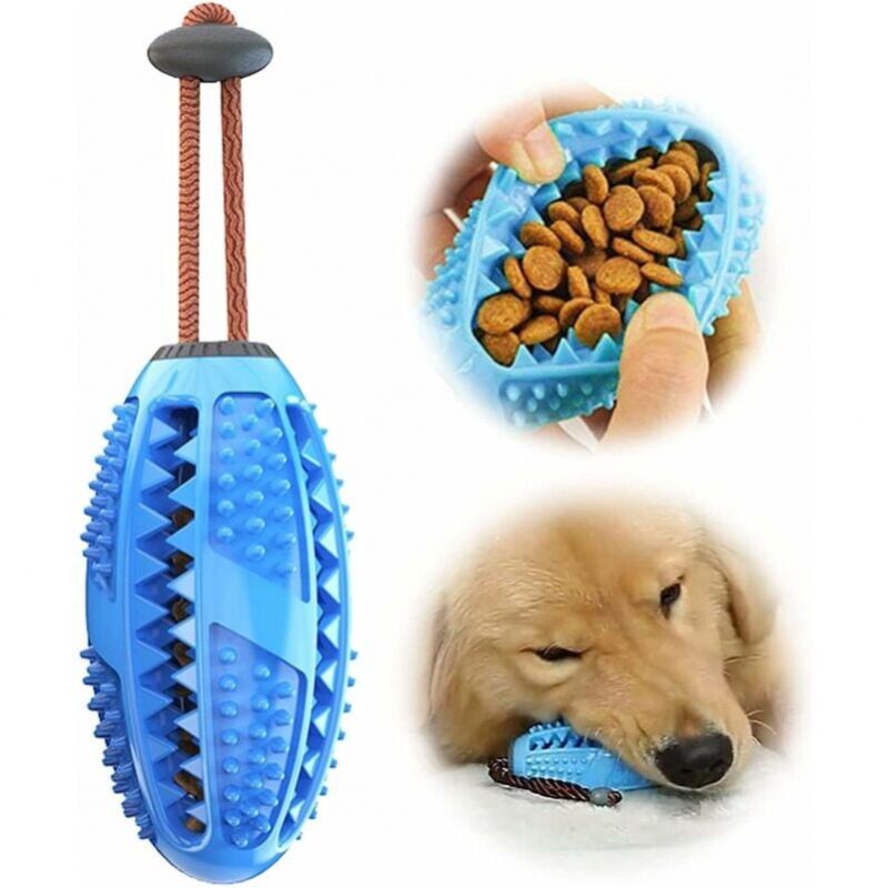 foto del prodotto spazzolino da denti per cani blu, giocattolo da masticare per la cura dei denti, efficace per la pulizia dei denti del cane, massaggiatore in gomma