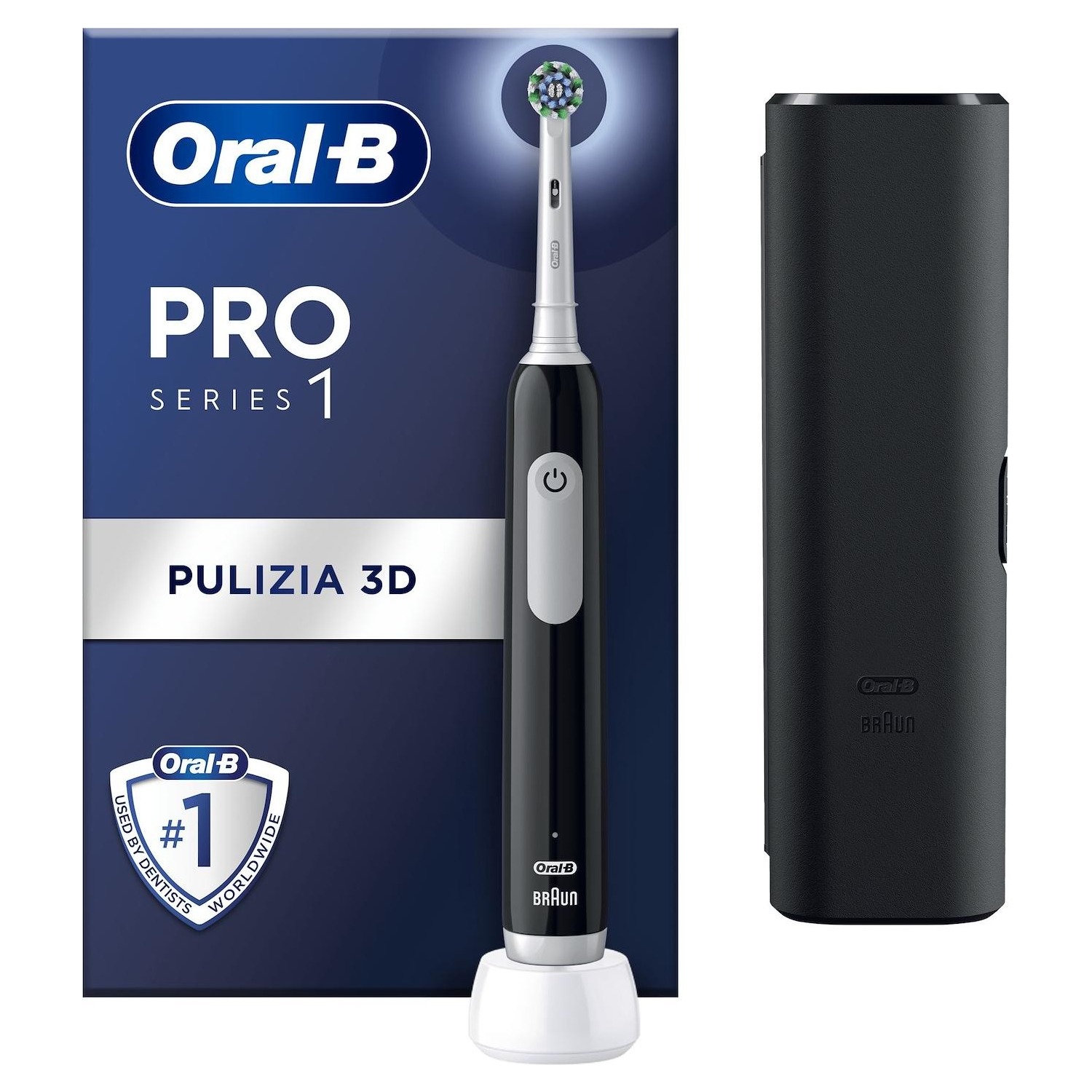 foto del prodotto spazzolino elettrico oral b braun pro 1 black nero con custodia da viaggio