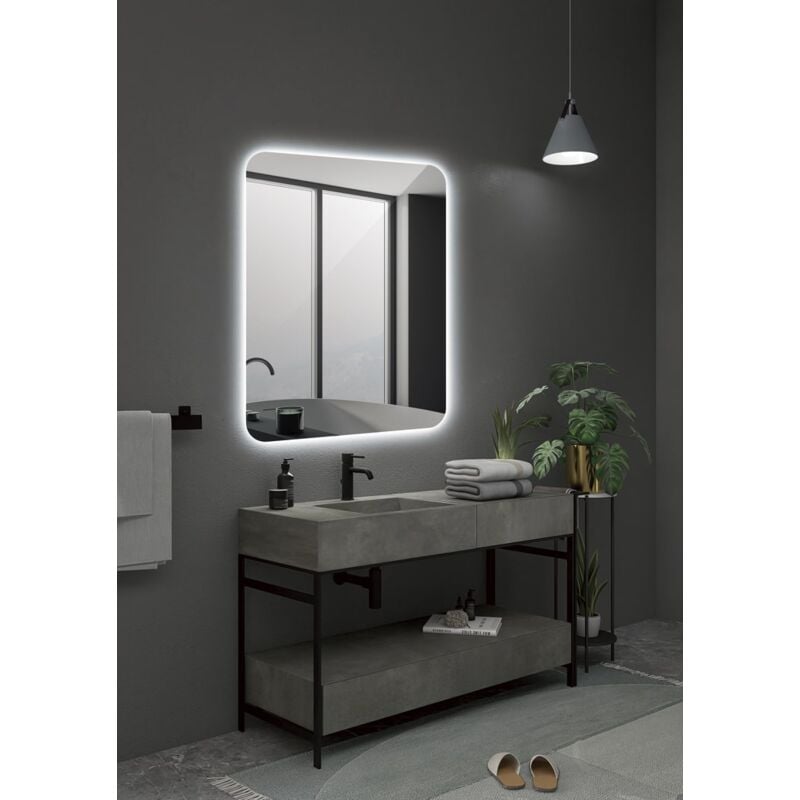 foto del prodotto specchi con luce led per bagno con bordi arrotondati, retroilluminati con luce fredda specchio con luce trucco misura 120x80cm dina011 120