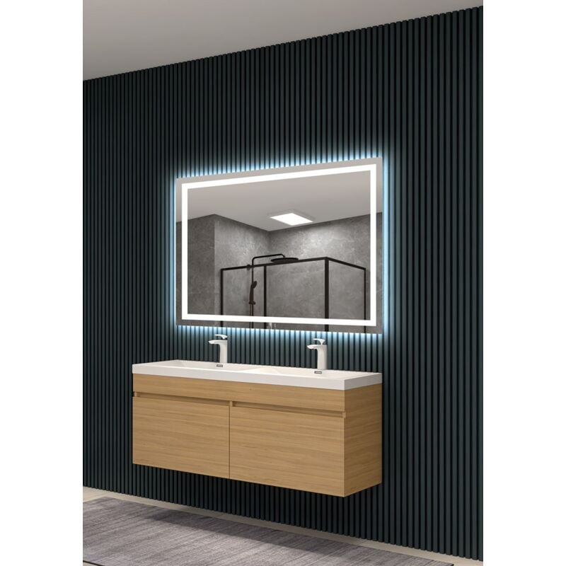 foto del prodotto specchi con luce led per bagno, specchio retroilluminato, luce frontale fredda sensore antiappannamento on off serie holland 80 x 80 cm