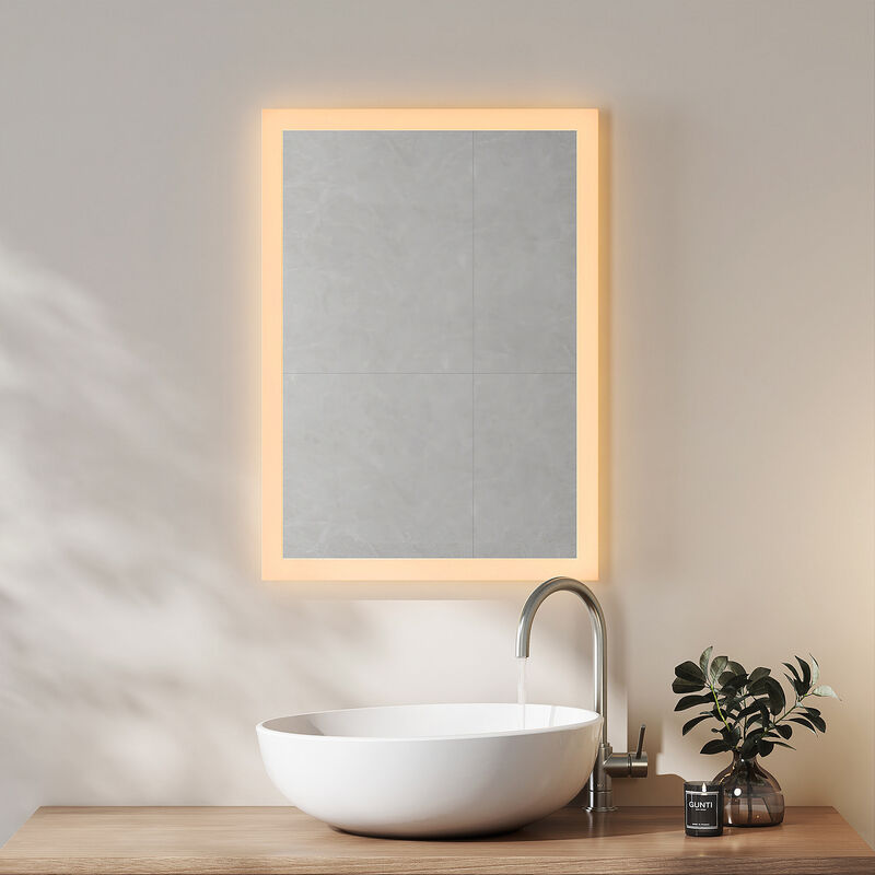 foto del prodotto specchi luminosi per bagno 50x70cm interruttore a parete 3000k illuminazione calda specchio led heilmetz