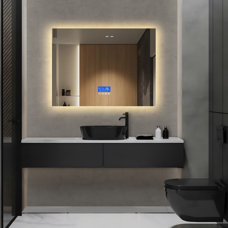 foto del prodotto specchi luminosi per bagno 60x80 cm, con indicatore di temperatura, funzione antiappannamento, rettangolare, bianco