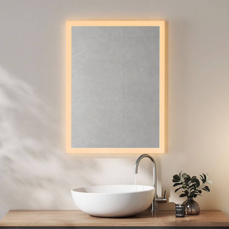 foto del prodotto specchi luminosi per bagno 80x60cm interruttore a parete 3000k illuminazione calda specchio led heilmetz