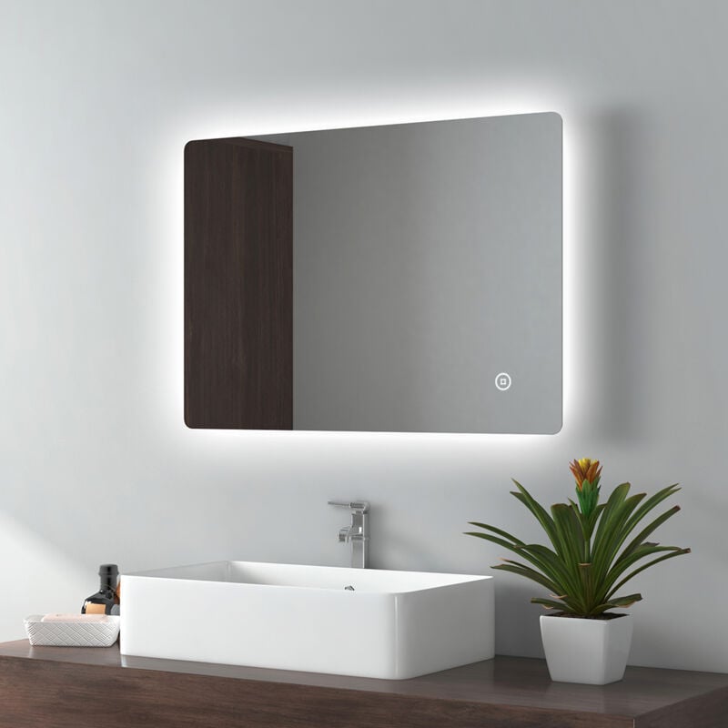 foto del prodotto specchi luminosi per bagno retroilluminazione 70x50cm interruttore tattile luce bianca fredda emke