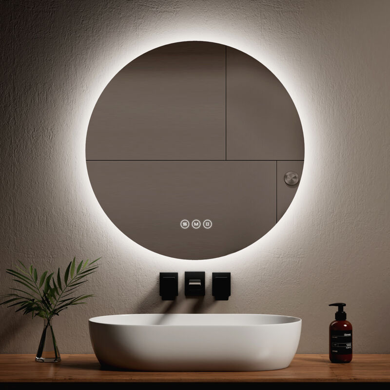 foto del prodotto specchi luminosi per bagno rotondo retroilluminato a led, interruttore tattile antiappannamento dimmerabile diametro 70cm luce bianca