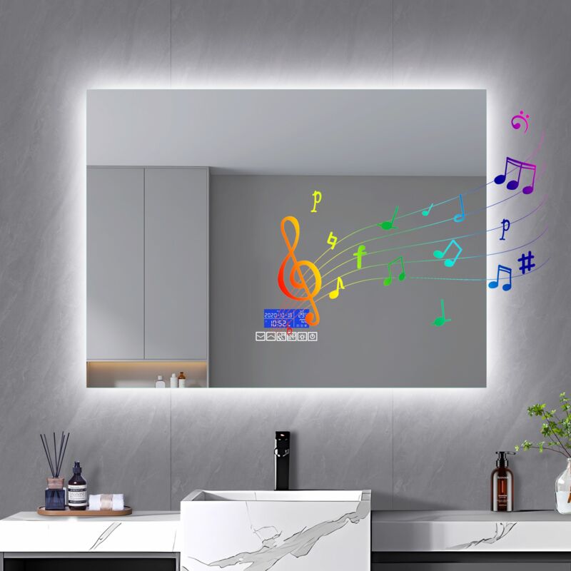 foto del prodotto specchi luminosi per bagno specchio da bagno con illuminazione a led, specchio cosmetico a parete, altoparlante bluetooth, controllo touch, tre