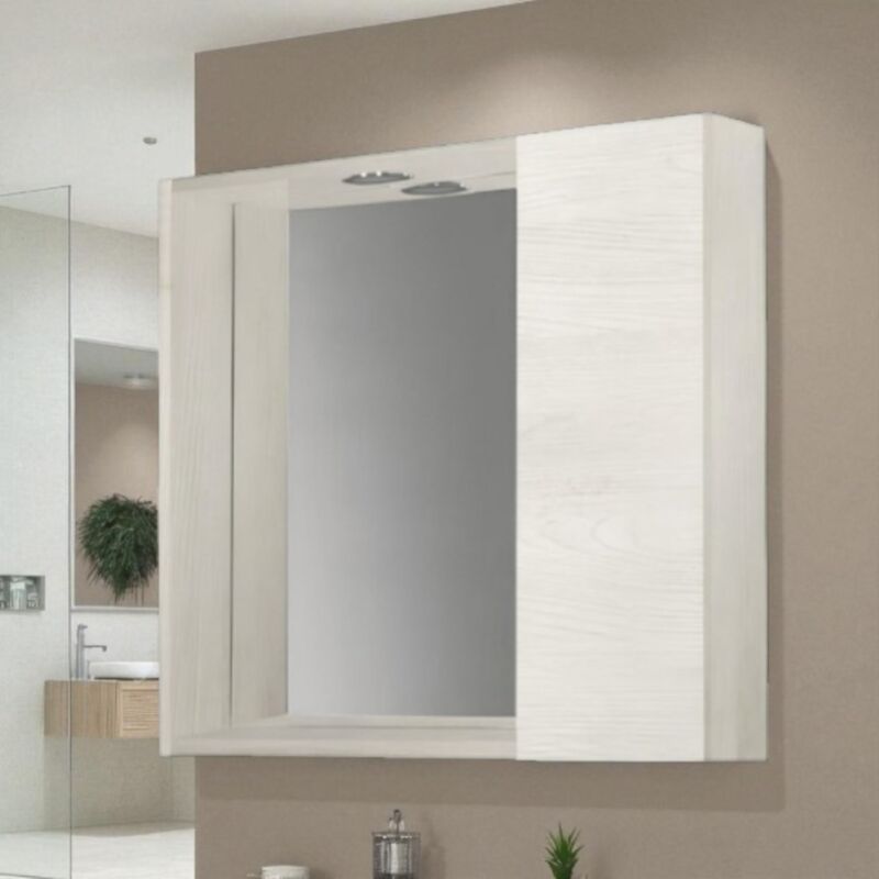 foto del prodotto specchiera bagno 60 cm 1 anta liscia e luce led olmo bianco