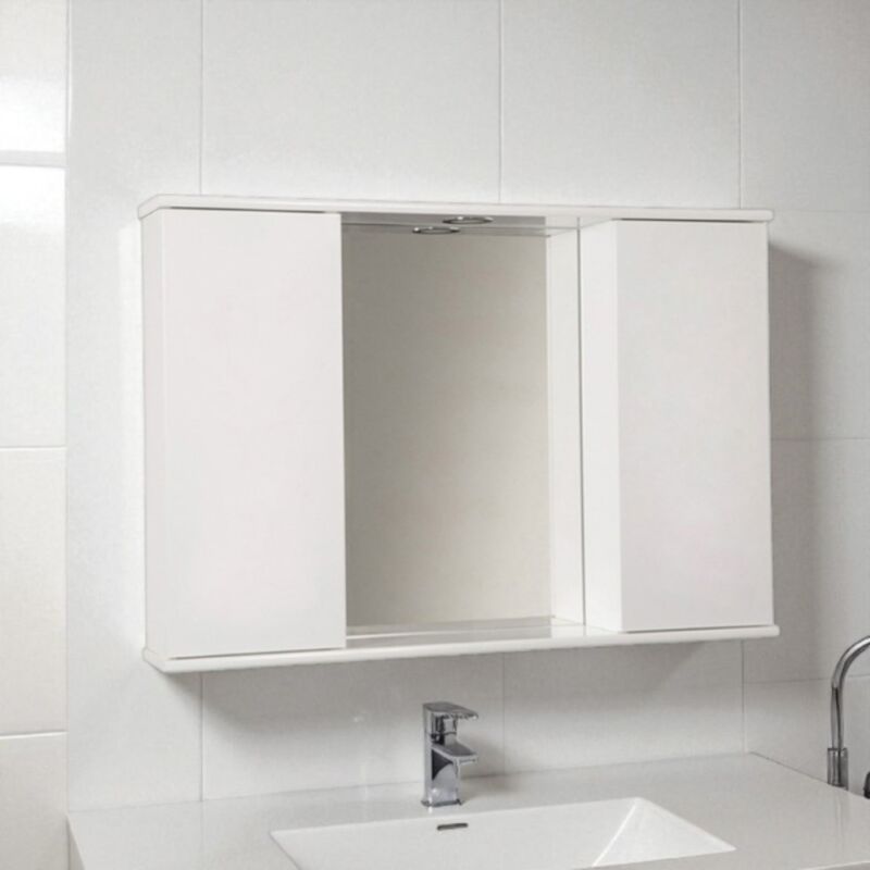 foto del prodotto specchiera bagno bianco lucido 92 cm a 2 ante lisce con luce led