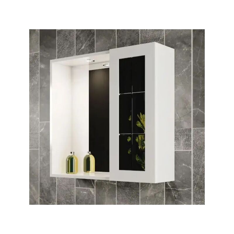 foto del prodotto specchiera bagno con un anta e faretto integrato l 60cm h 60cm p 16cm savini