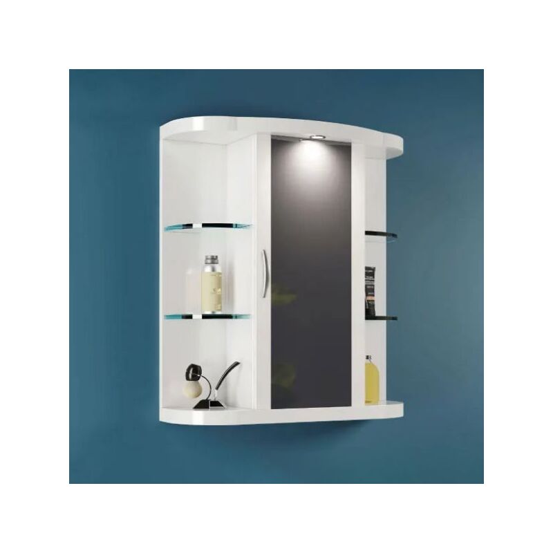 foto del prodotto specchiera bagno con un anta e faretto integrato modello picasso l 58cm h 65cm p 22cm mobo