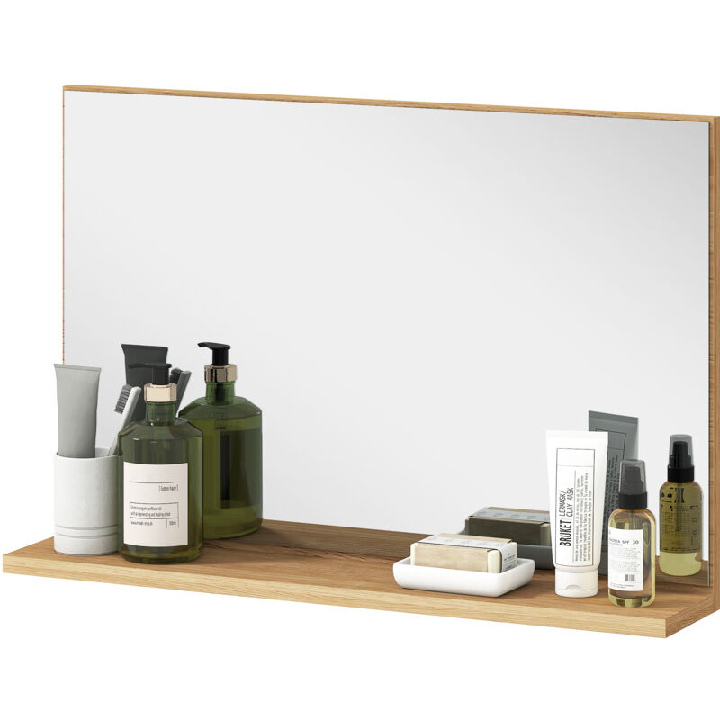 foto del prodotto specchiera bagno da parete moderna con ripiano 60x12x40 cm legno kleankin