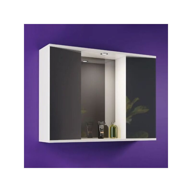 foto del prodotto specchiera bagno due ante e faretto integrato modello diagonal l 80cm h 60cm p 20cm mobo