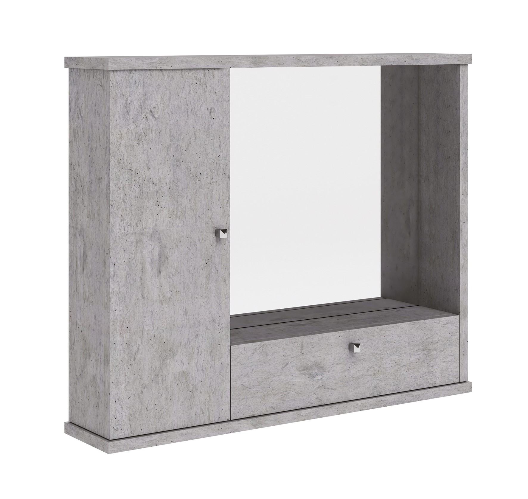 foto del prodotto specchiera bagno grigio cemento mobile arredo moderno 1 anta con ribalta h.61x73x14