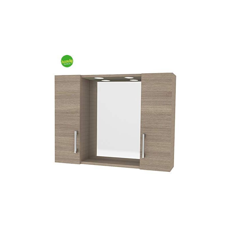foto del prodotto specchiera con 2 pensili e illuminazione led savini due rovere fumo