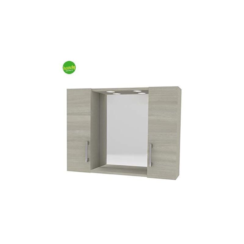 foto del prodotto specchiera con 2 pensili e illuminazione led savini due rovere grigio