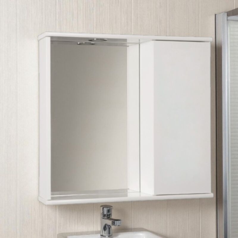 foto del prodotto specchiera contenitore 69 cm con anta liscia e luce led bianco lucido