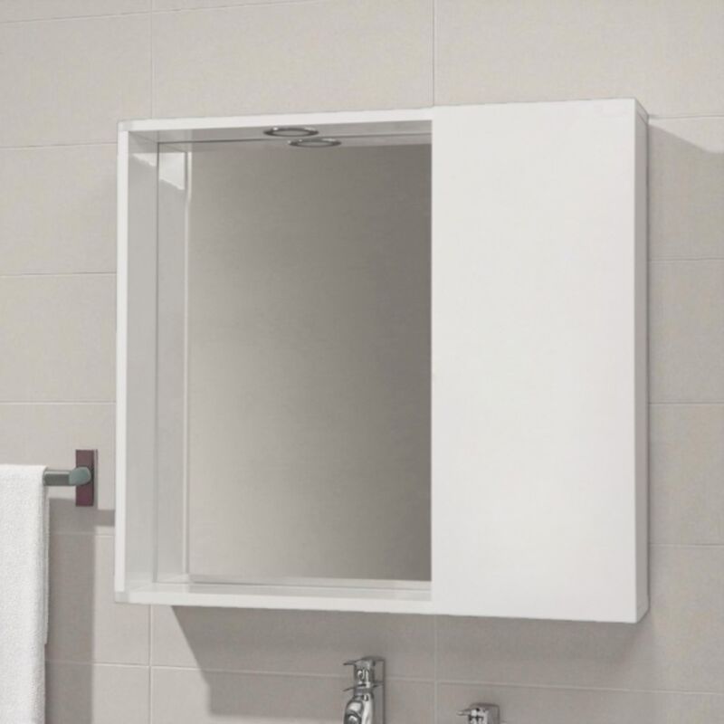 foto del prodotto specchiera contenitore con anta liscia e luce led bianco lucido 68 cm