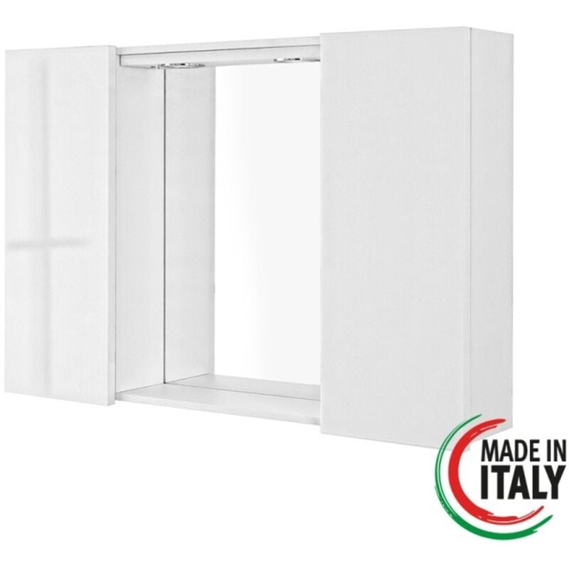 foto del prodotto specchiera da bagno bianco laccato 91x61 cm con 2 ante mondo 2.0 feridras