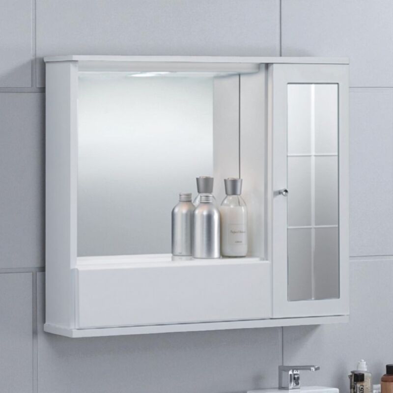 foto del prodotto specchiera mobile contenitore da bagno giove 60 bianco lucido a 1 anta con specchio e luce led