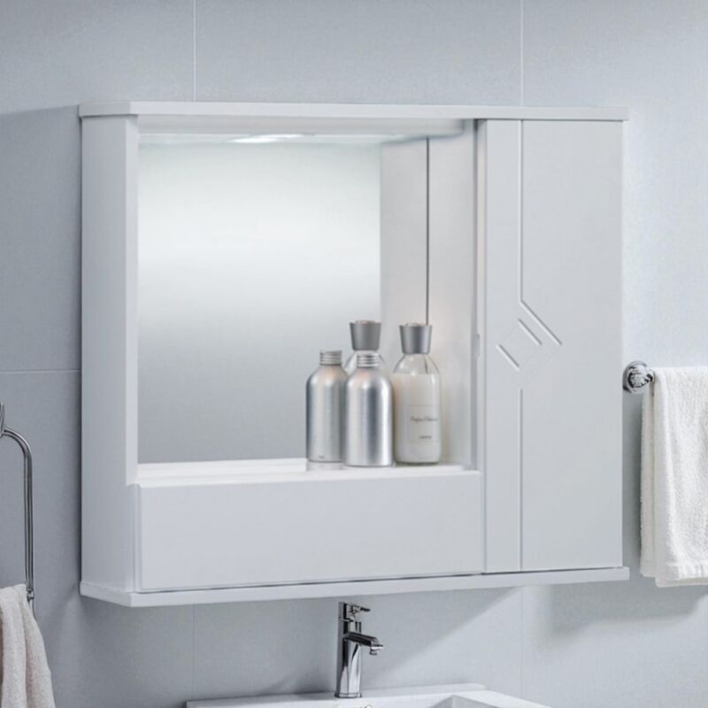 foto del prodotto specchiera mobile contenitore da bagno giove 70 bianco lucido a 1 anta e luce led