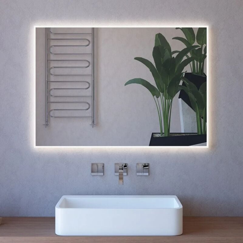 foto del prodotto specchiera retroilluminata led 110x80 reversibile sabbiatura perimetrale 1 cm