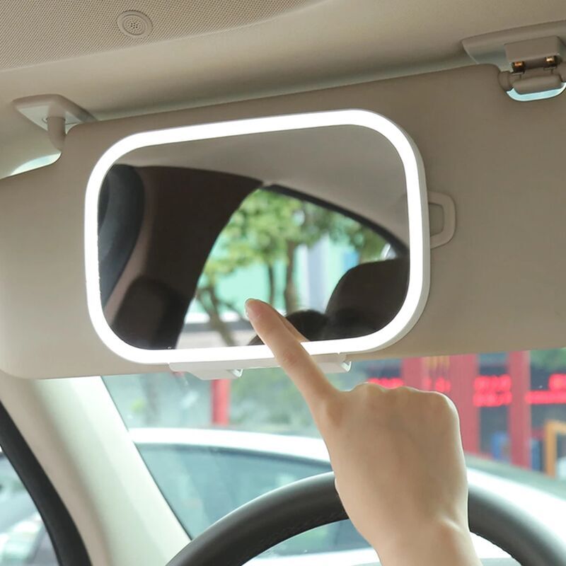 foto del prodotto specchietto retrovisore universale per auto, dimmerabile, a led, per il trucco, con luce led, per interni automobilistici, con luce led, spagna,