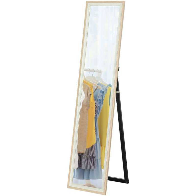 foto del prodotto specchio a figura intera da parete e autoportante 37x157cm bianco e legno homcom