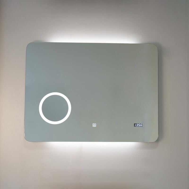 foto del prodotto specchio a led 80x60 touch con orologio digitale e lente ingranditore