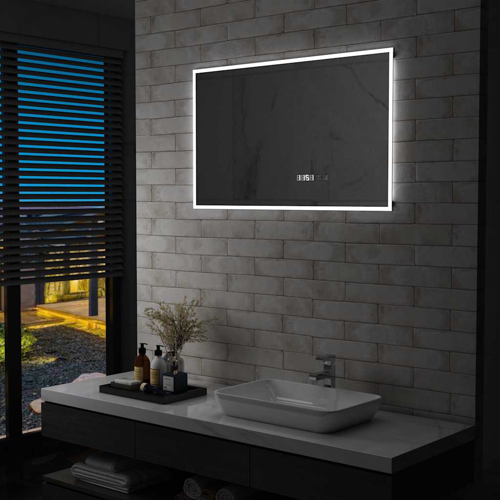 foto del prodotto specchio a led bagno con sensore tattile e orologio 100x60cm cod mxl 51201