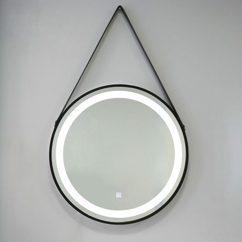 foto del prodotto specchio a led rotondo retroilluminato 60cm con cornice e laccio nero