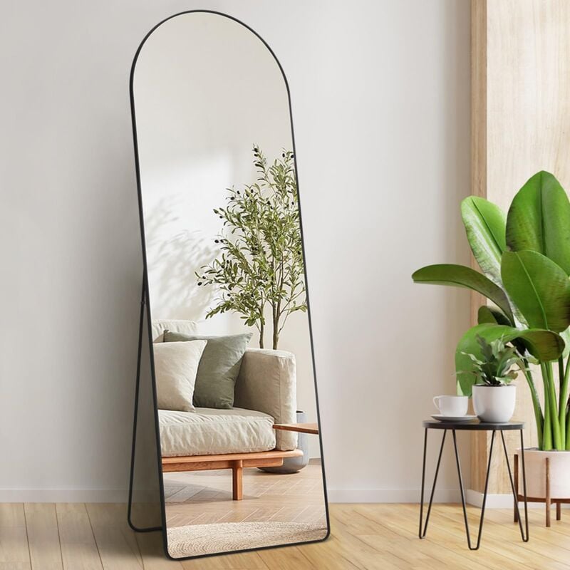 foto del prodotto specchio ad arco a figura intera 1650 x 558 mm grande specchio da terra appeso a parete con supporto telaio in lega di alluminio, specchio da