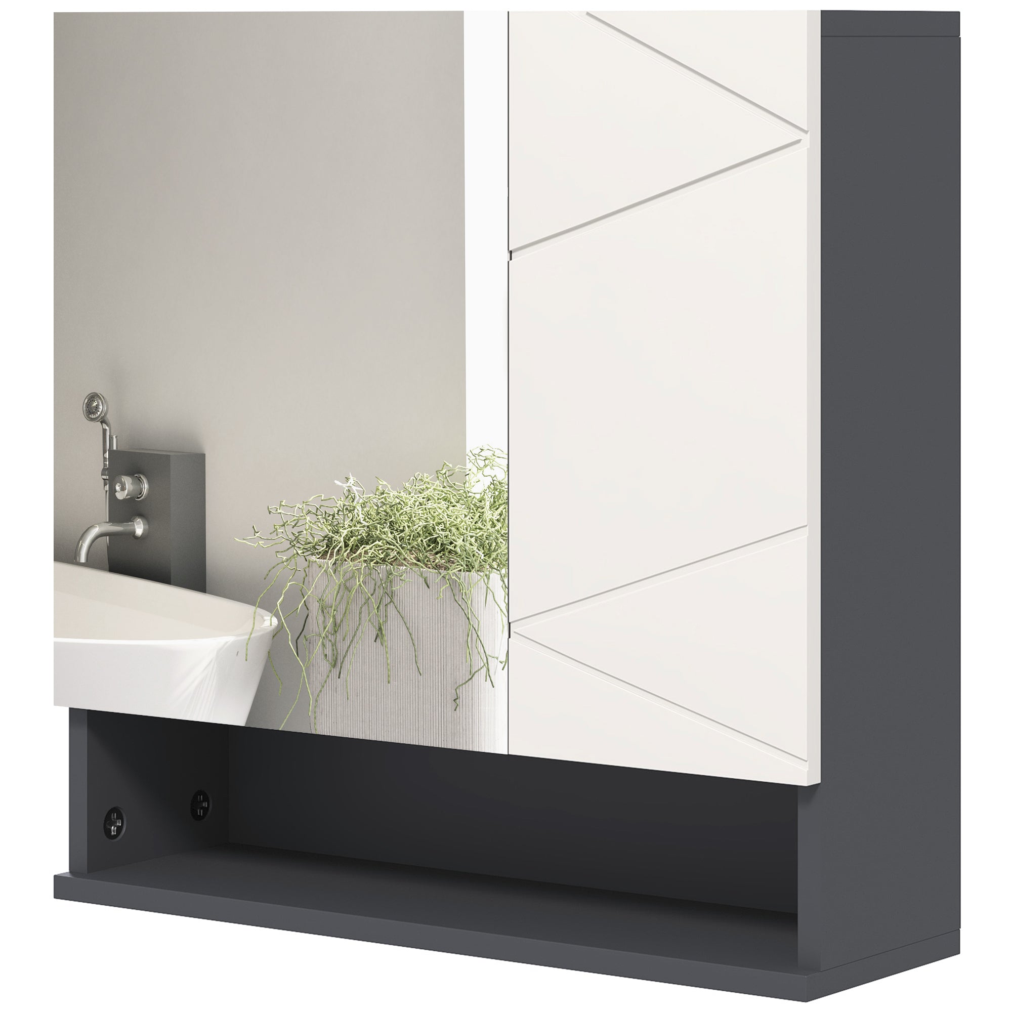 foto del prodotto specchio armadietto da bagno pensile 2 ante 55x17x55 cm in legno grigio