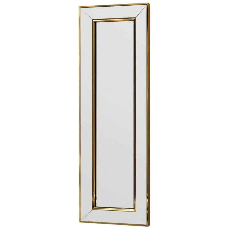 foto del prodotto specchio auron, specchiera, articolo d arredo a muro, decorazione con specchio, 30x3h90 cm, oro dmora