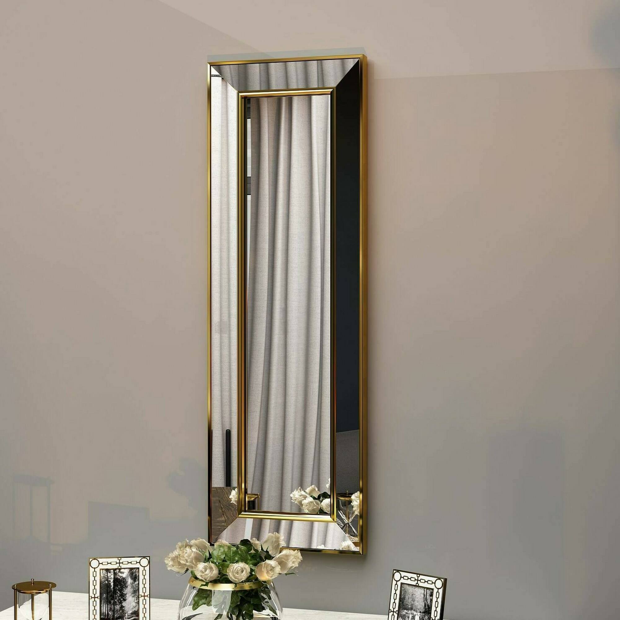 foto del prodotto specchio auron, specchiera, articolo d arredo a muro, decorazione con specchio, 30x3h90 cm, oro dmora